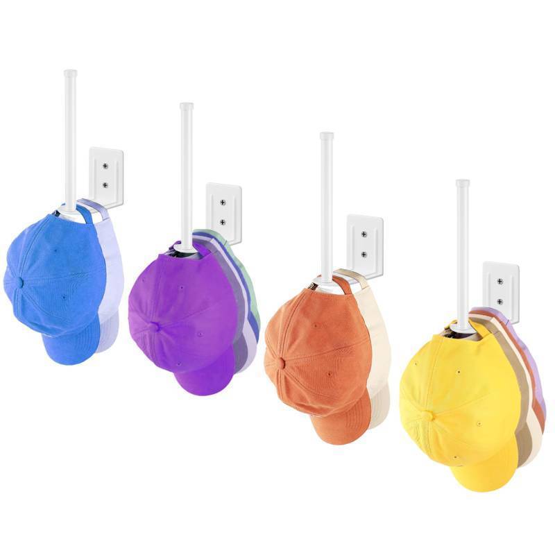 lot 4375 image: HzTinT 4 Pack Stainless Steel Hat Organizer for Baseball Caps, Baseball Cap Organizer, Strong AdhesiveWall Drilled Hat Rack for WallHat Hooks, Hat Hanger for Door,Bedroom,Closet(White)