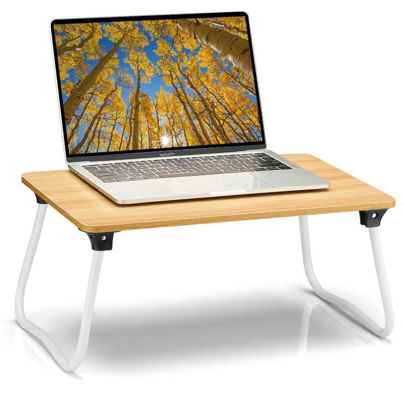 lot 17598 image: Ruxury Foldable Lap Desk Laptop Stand Bed Desk Table Tray, Breakfast Serving Tray, Portable & Lightweight Mini Table, Lap Tablet Desk for Sofa Couch Floor - Wood