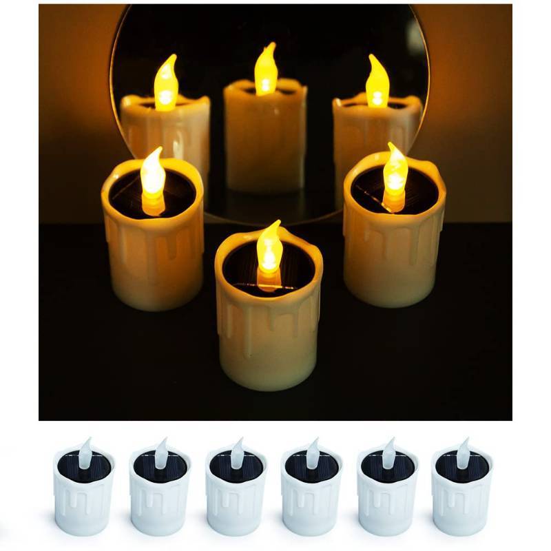 lot 16434 image: ZHAOFUBAO Solar Candle Lights��New Two-Color Candle Light, Solar Charging Tea lamp, 6 fire Wax Lights, Suitable for Weddings, Valentines Day, Halloween, Christmas, Garden Decoration, etc.