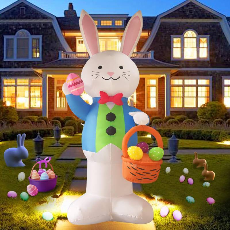 lot 17609 image: 12FT Rabbit Holding a Flower Basket Easter Inflatable Yard Decorations, Blow up Easter Bunny with Basket Light up Outdoor Decor for Holiday Party Indoor Outdoor
