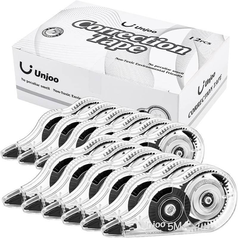 lot 16438 image: Unjoo White Correction Tape, Easy To Use Applicator for Instant Corrections Wrong Writing At Any Time, For school, Office (10pack, 5M196 x 0.2, Black)
