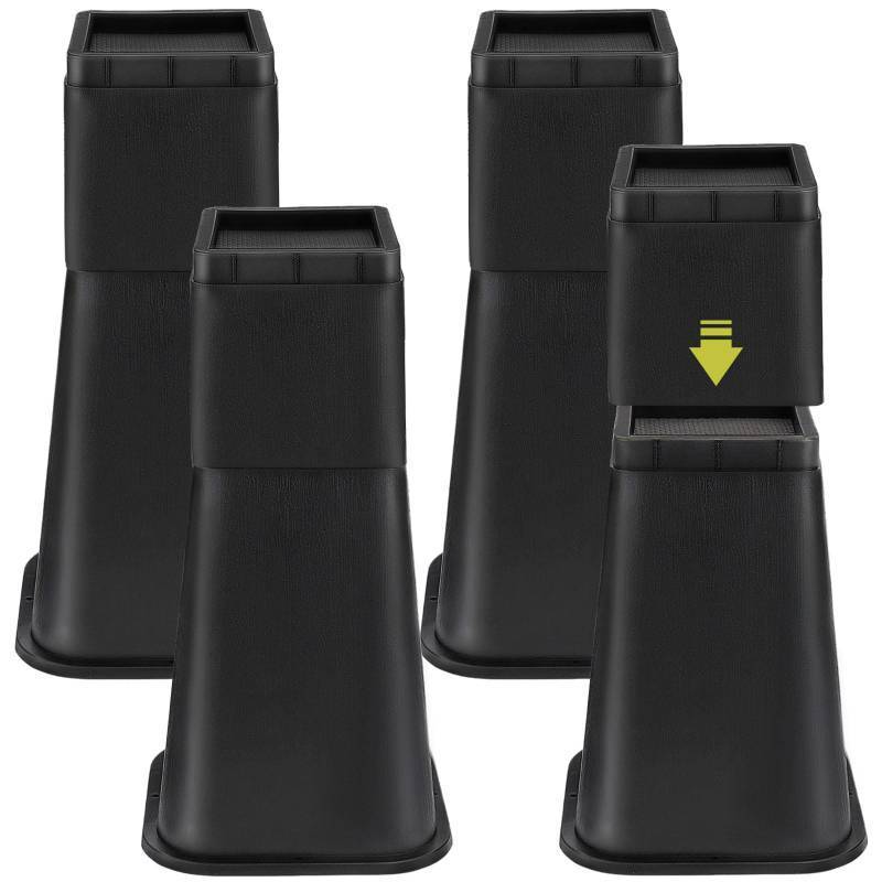 lot 9485 image: Yookwutar 4 Pack Bed Risers 12 inch Heavy Duty, Adjustable Furniture Risers Lift Height 12,8 or 4 for Table Desk Couch Sofa Cabinet Bed Frame Dorm, Square Stackable Table Leg Risers, Black