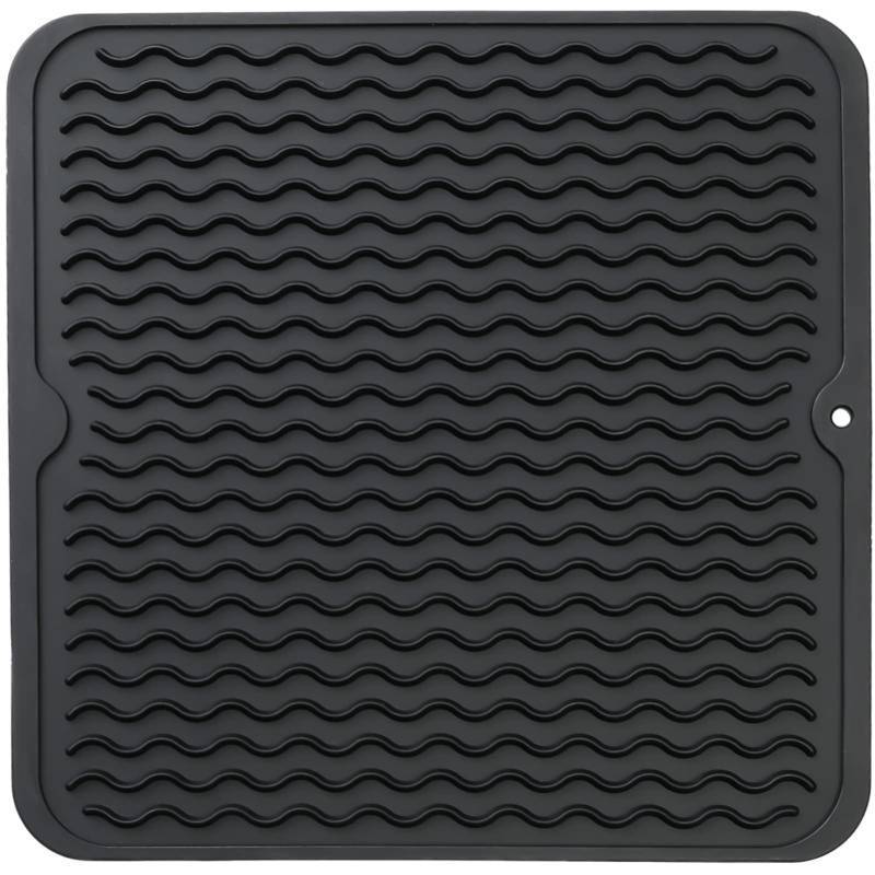 lot 16453 image: MicoYang Silicone Dish Drying Mat for Multiple Usage,Easy clean,Eco-friendly,Heat-resistant Silicone Mat for Kitchen Counter or Sink,Refrigerator or Drawer liner Black M 12 inches x 12 inches