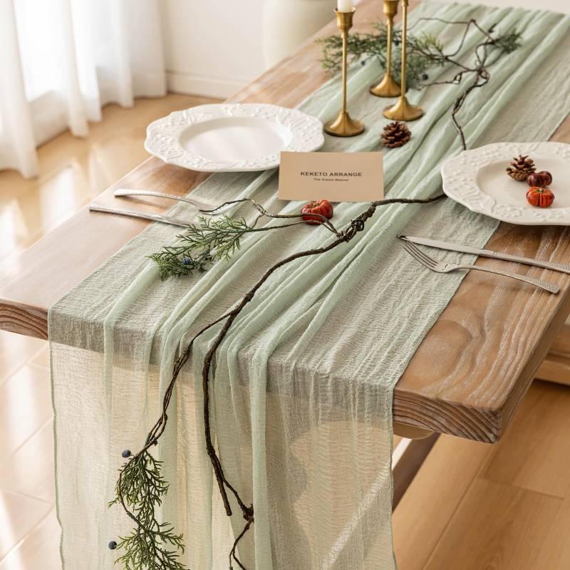 lot 16454 image: Keketoarrange Sage Green Table Runner Easter Decor Cheesecloth 120 Inch 10 FT Rustic Boho Cheese Cloth Runner for Wedding Baby Shower Bridal Shower Sheer Gauze Centerpiece Spring Home Decorations