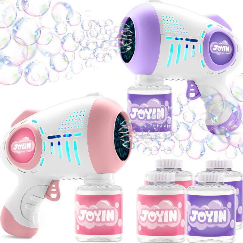 lot 9489 image: JOYIN 2 Kids Bubble Guns with 4 Bottles Solution, Automatic Bubble Machine Gun with 8 Holes for Kids, Adults, Summer Toys, Easter Basket Stuffers, Birthday Gift, Party Favors-Purple��Pink