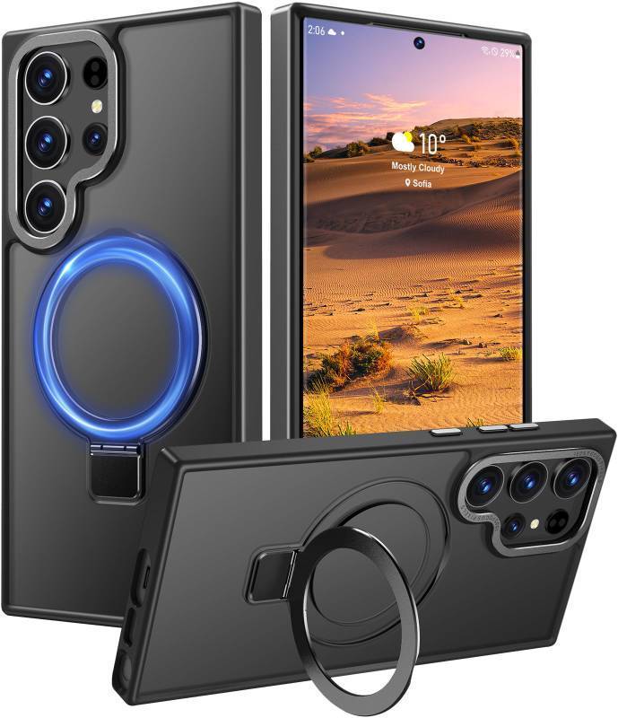 lot 18403 image: Rayboen for Samsung Galaxy S23 Ultra Case with Magnetic Ring Stand, Designed for Magsafe Shockproof Anti-Scratch Protective Slim Fit Skin Feel Phone Cover for Samsung S23 Ultra, Matte Black