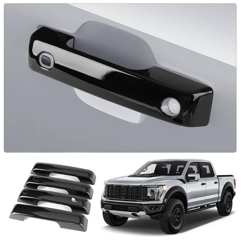 lot 16461 image: LUNQIN Car Door Handle Cover for Ford F-150 2021-2025��F-250 Super Duty 2023-2025��F-350 Super Duty 2023-2025 Auto Exterior Accessories Handle Protectors Covers Wrap Decoration ABS Gloss Black