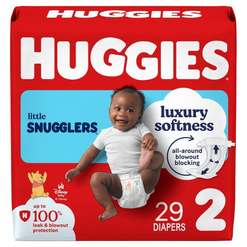 lot 9494 image: Huggies Size 2 Diapers, Little Snugglers Baby Diapers, Size 2 (12-18 lbs), 29 Count, Packaging May Vary