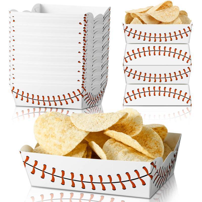 lot 16463 image: Cunhill 60 Pack Baseball Party Supplies Set Baseball Birthday Decorations Disposable Paper Food Serving Tray Boats Tray for Concession Food, Condiment, Carnivals
