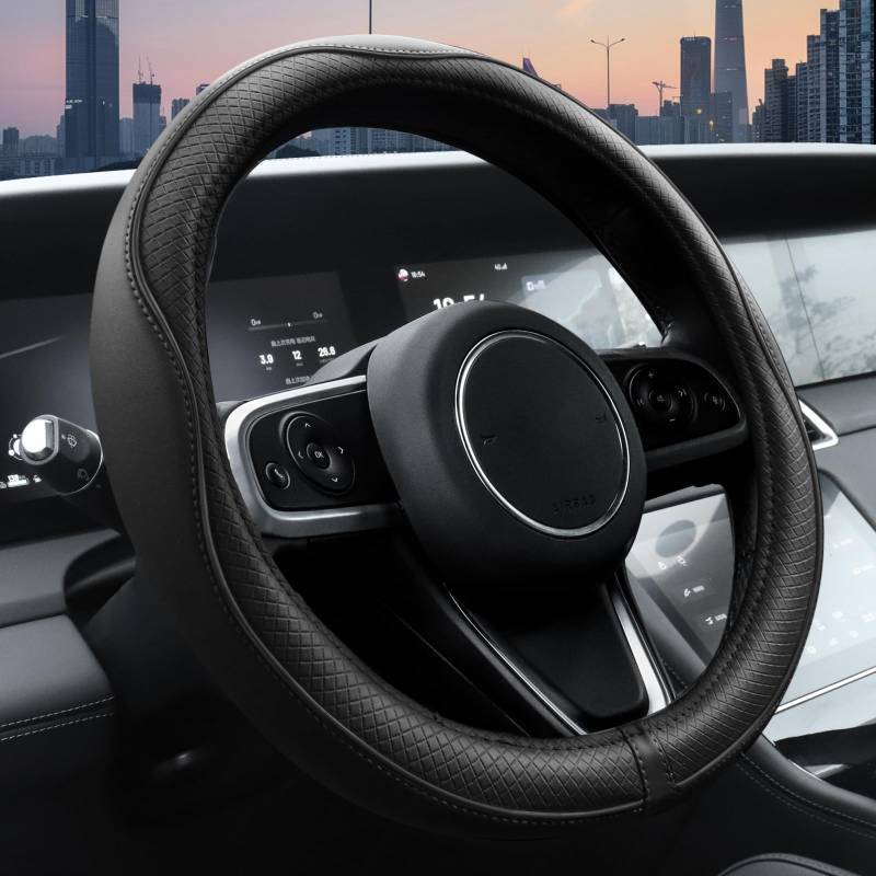 lot 18410 image: Ouzorp Car Steering Wheel Cover, Microfiber Leather Steering Wheel Covers with Anti-Slip Lining, Universal 14.5-15 inchs Black