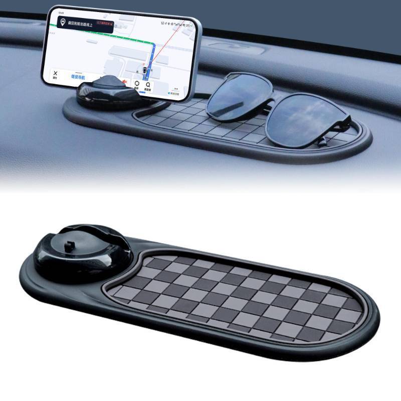 lot 18412 image: Universal Anti-Slip Car Dashboard Mat with 360° Rotating Phone Holder �� Multi-Functional Organizer Pad for Phones, Sunglasses, Keys, and Daily Essentials (Gray Black)