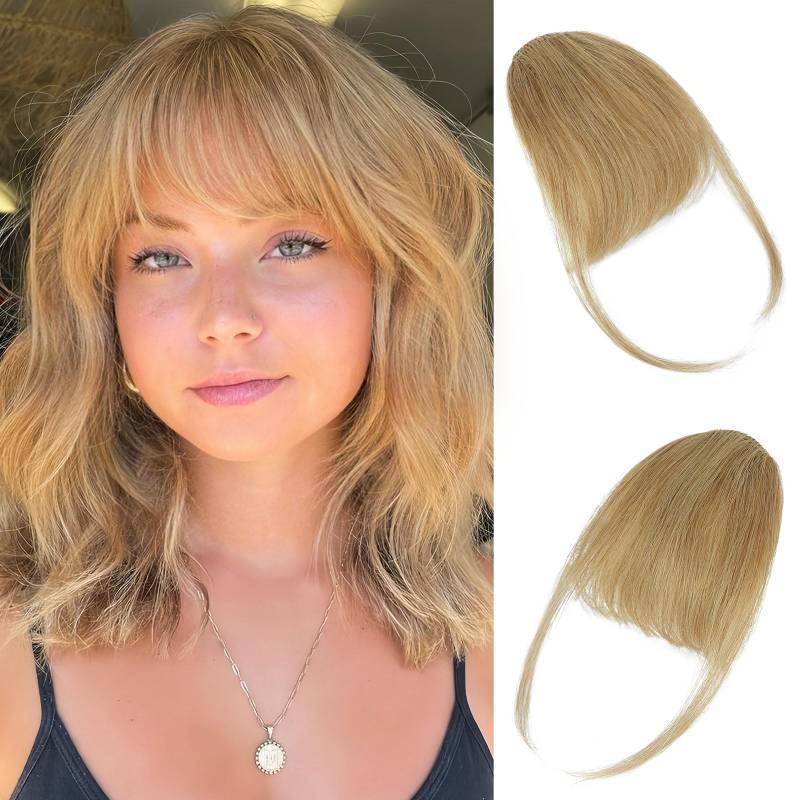 lot 10165 image: Lommel Clip in Bangs-100% Human Hair Bangs, Fake Bangs for Women Bangs Hair Clip Hair Extensions Clip on Air Bangs Hairpieces with Temples for Daily Wear and Various festivals(Sandy Blonde)