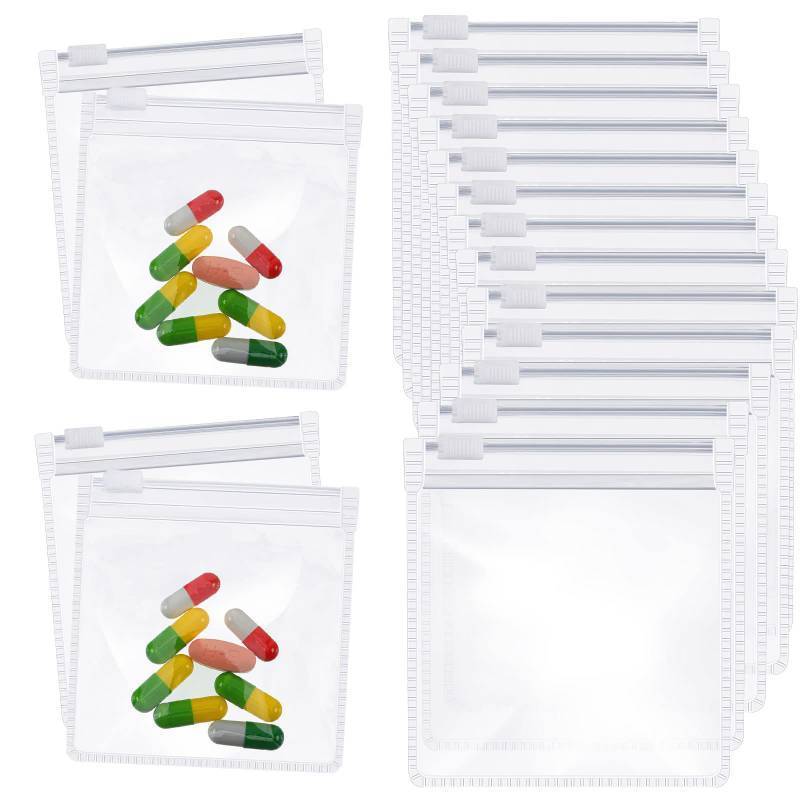 lot 2450 image: Zonon 24 Pieces Pill Pouch Bags Zippered Reusable Pill Baggies Clear Plastic Bags Self Sealing Travel Medicine Organizer Storage with Slide Lock for Cod Liver Oil, and Small Items