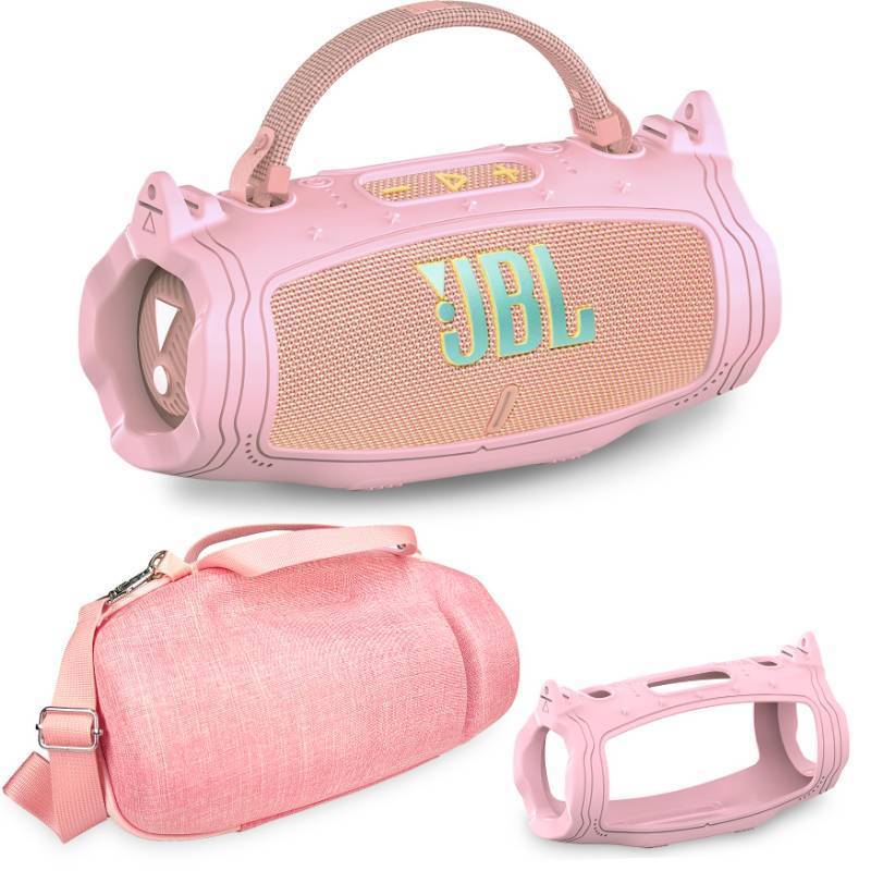 lot 10170 image: JCHPINE Silicone Cover and Hard Carrying Case for JBL Charge 6 Portable Bluetooth Speaker Accessories, Protective Cases for JBL Charge 6 AI Sound Bluetooth Speaker with Shoulder Strap (Pink)