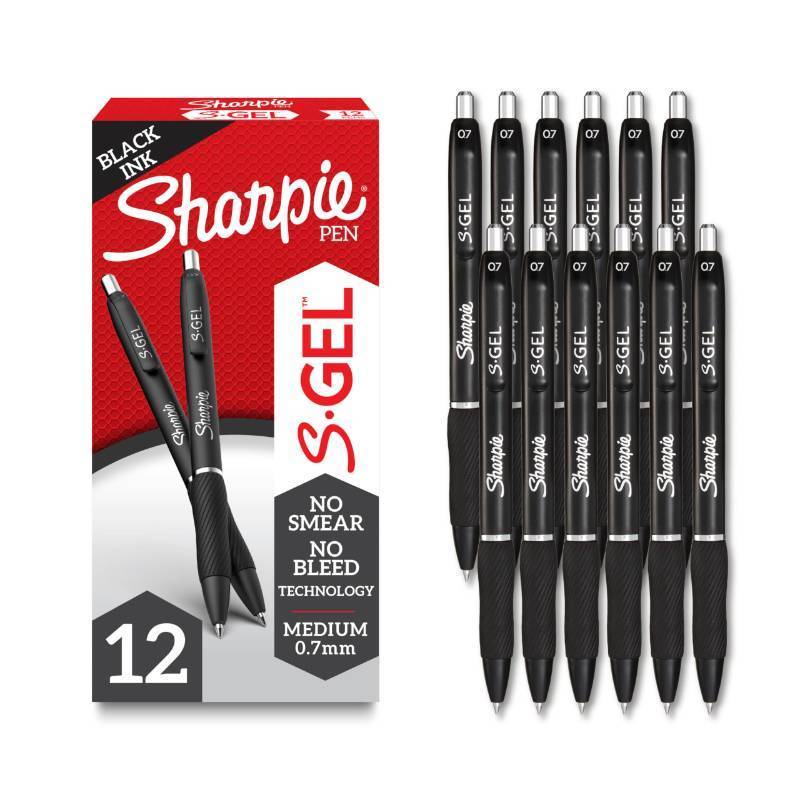 lot 2451 image: Sharpie S-Gel Gel Pens, Black Barrel, Medium Point (0.7mm), Black Gel Ink Pens, 12 Count - Home, Office, School, Journaling, Writing, Note-Taking, Teacher Supplies