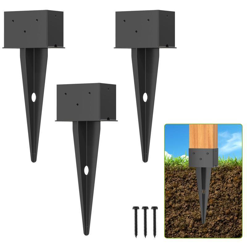 lot 15935 image: 2 Set 4x 6 Fence Post Anchor Ground Spike, 22 Heavy Duty Metal Fence Stake Post Bases (Inner Size 3.6x5.6) with Black Powder Coated for Fence, Deck, Railing, Mailbox and Porch