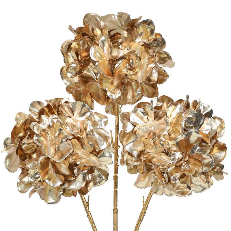 lot 15937 image: Hollyone 3Pcs Artificial Hydrangea Flowers 26inch Christmas Ornaments Flowers Champagne Gold Fake Hydrangea Flower Floral Arrangements Bouquets Xmas Faux Hydrangeas Stems Wedding Christmas Home Decor