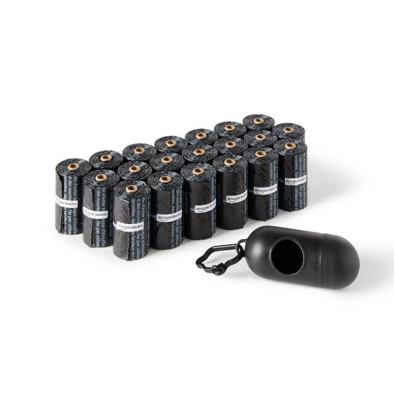 lot 15940 image: Amazon Basics Dog Poop Leak Proof Bags with Dispenser and Leash Clip, Unscented, 13 x 9 Large Size, 300 Count