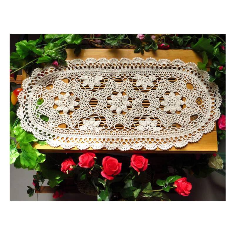 lot 16474 image: Laivigo Handmade Crochet Lace Oval Lucky Flower Tablecloth Table Runner Doilies Doily,12x27 Inch,Beige