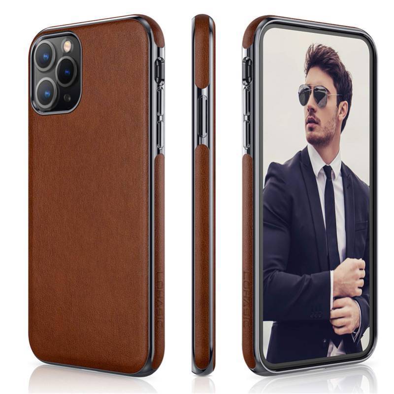 lot 4403 image: LOHASIC for Luxury Leather iPhone 11 Pro Case �� Slim Designer PU Cover with Electroplated Frame, Soft TPU Bumper, Anti-Slip Grip, Business Protective Phone Case for iPhone11 Pro (5.8)- Brown