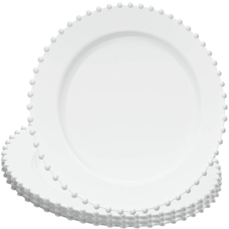lot 18433 image: PLASTICPRO White Plastic Charger Plates with Beaded Edge �� Pack of 8 �� 13 Elegant Round Disposable Chargers for Weddings, Events, Parties, and Dinners