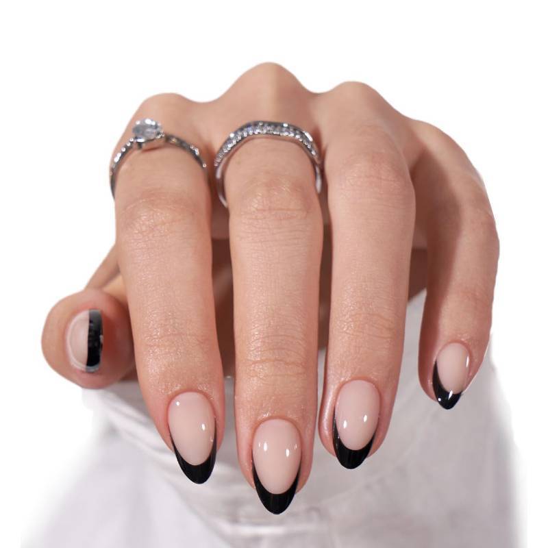 lot 16479 image: BTArtbox Press On Nails Short - Black French, Almond Press On Nails with Glue and Adhesive Tabs for Women in 16 Sizes - 32 Soft Gel Glue On Nails Kit