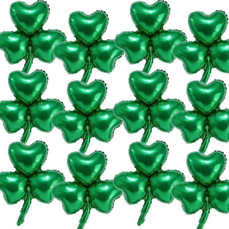 lot 10198 image: Shamrock-Balloons St Patrick Day Balloons 12PCS 18in Green Clover Foil Balloons Lucky Irish Decorations Spring Party Supply Indoor Outdoor Celebration