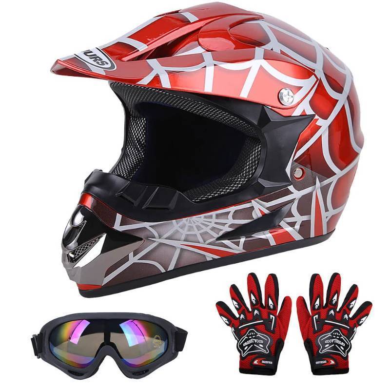 lot 9495 image: OUMURS DOT Youth Dirt Bike Helmet,Kids ATV Helmets with Gloves Goggles for Youth Boys Girls 5-14 Ages,Four Wheeler Helmet Kids Motocross BMX MX UTV Snowmobile Go Kart Full Riding Racing Skateboard