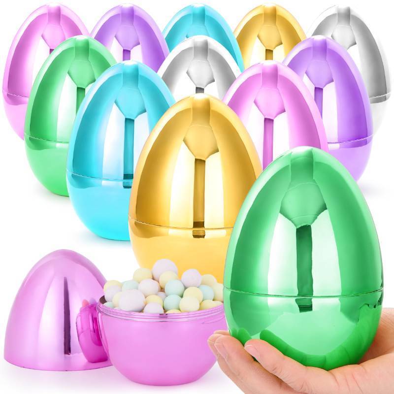 lot 9498 image: JOYIN 12 Pcs Large Metallic Easter Eggs, 6 Inches Colorful Jumbo Plastic Eggs Fillable for Easter Themed Hunt Basket Stuffers Fillers Filling Treats Party Favor Classroom Prize Supplies