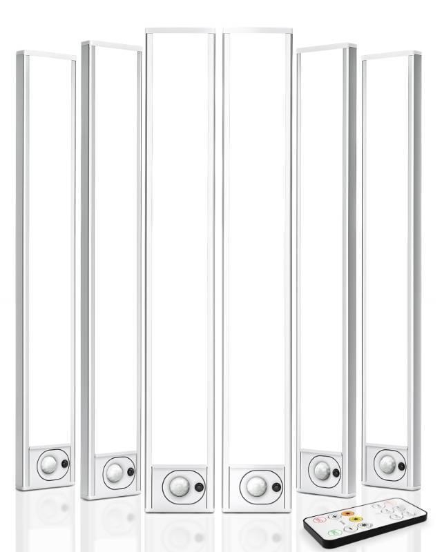 lot 18019 image: AMETHEUS 6Pack 16inch Under Cabinet Lighting, Rechargeable Motion Sensor Light Wireless Indoor, Dimmable 3 Color Temps Closet Lights with Remote, Under Counter LED Lights for Kitchen, Stairs