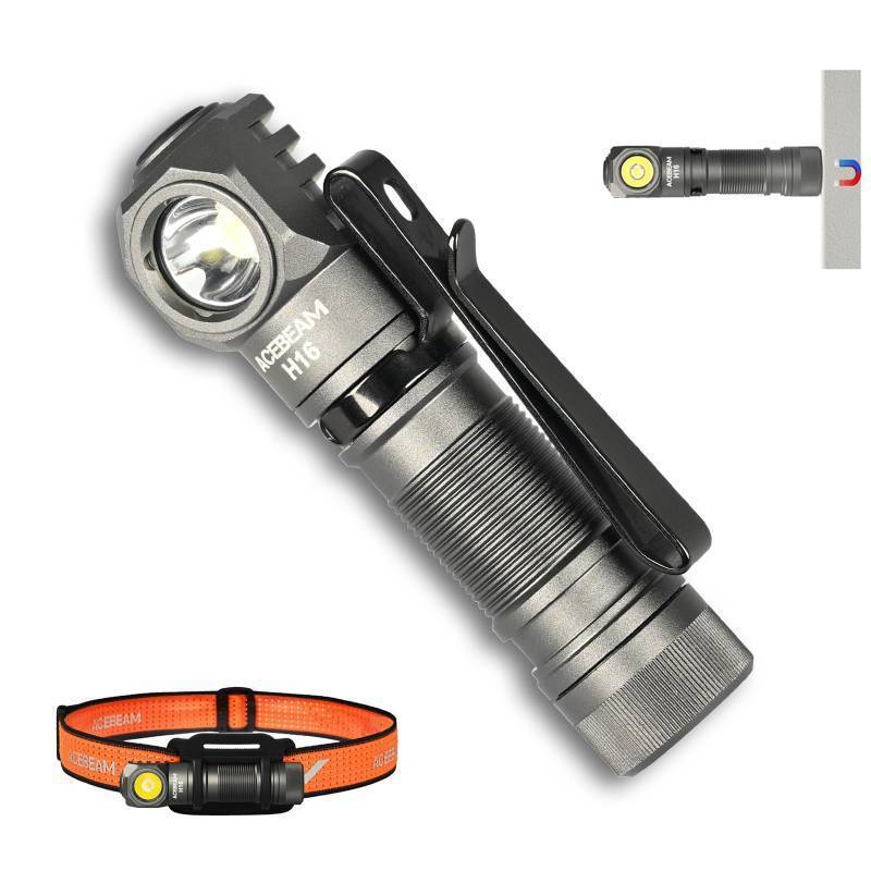 lot 18026 image: ACEBEAM H16 1000 High Lumens Rechargeable Led Headlamp Flashlight, EDC AA Right Angle Flashlight with Magnet, Pocket Mini Small Flash Light with Clip for Working, Camping, Running, with Headband kit