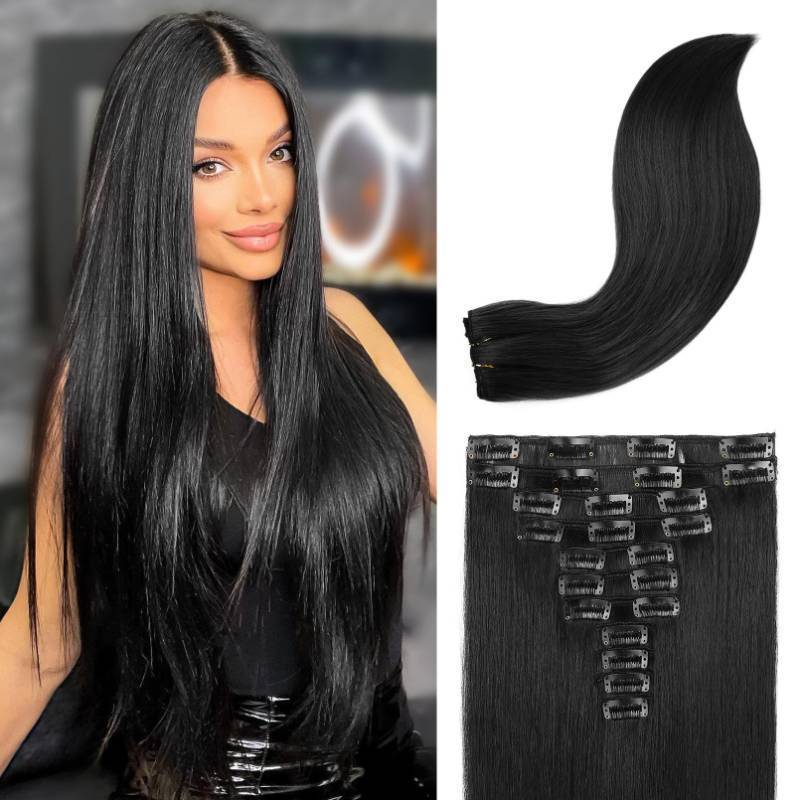 lot 14116 image: REECHO Hair Extensions, 11PCS Clip in Hair Extensions 28 Long Straight hair extensions HE005 Natural Soft Synthetic Hairpieces for Women Black