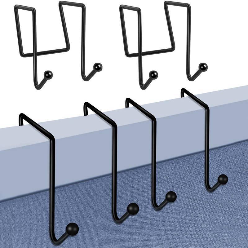 lot 14118 image: HiGift 4 Pack Cubicle Double Coat Hooks for 2 Inch Width Cubicle Panel Partition Wall, Cubicle Panel Metal Hooks for Hanging Clothes, Bags, Purses, Keys, Umbrellas, Color Black