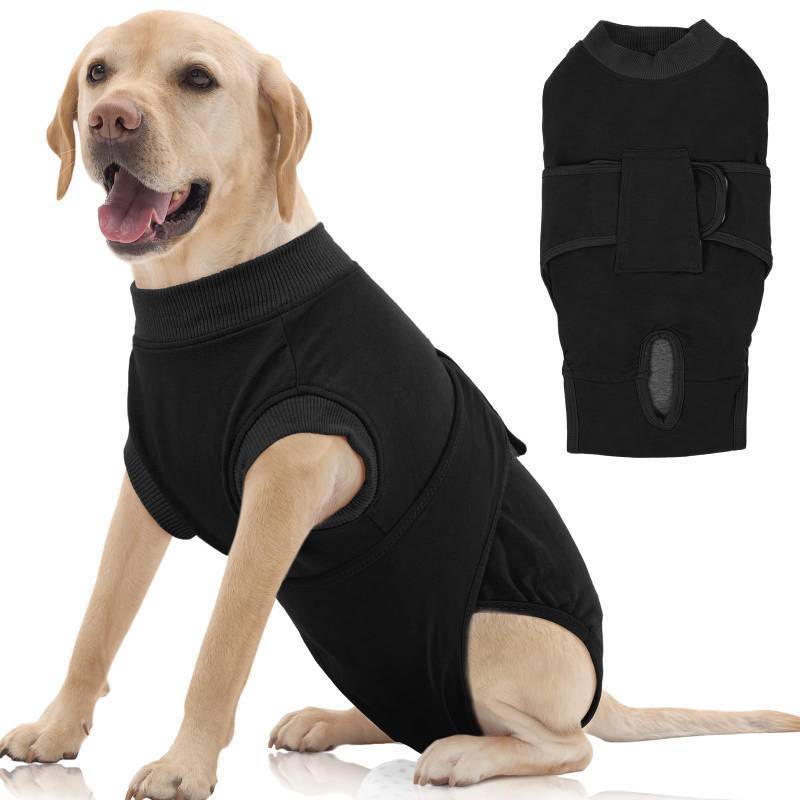 lot 12056 image: FUAMEY Dog Recovery Suit Male,Dogs Surgery Neuter Suits Puppy Spay Shirts for Female Protect Dogs Skin Anti Licking Abdominal Wounds Doggie Onesie Pet Bodysuit Alternative to Cone Black XL (Used)