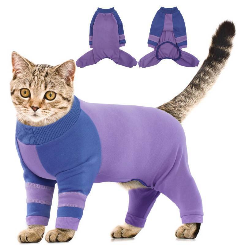 lot 4251 image: Sticky Hair Cat Clothes, Four-Leg Long Sleeve Cat Pajamas, Prevent Fur Shedding Kitten Onesie Shirts, Surgery Recovery Suit for Male Female, Wound Protection & Preventing Licking