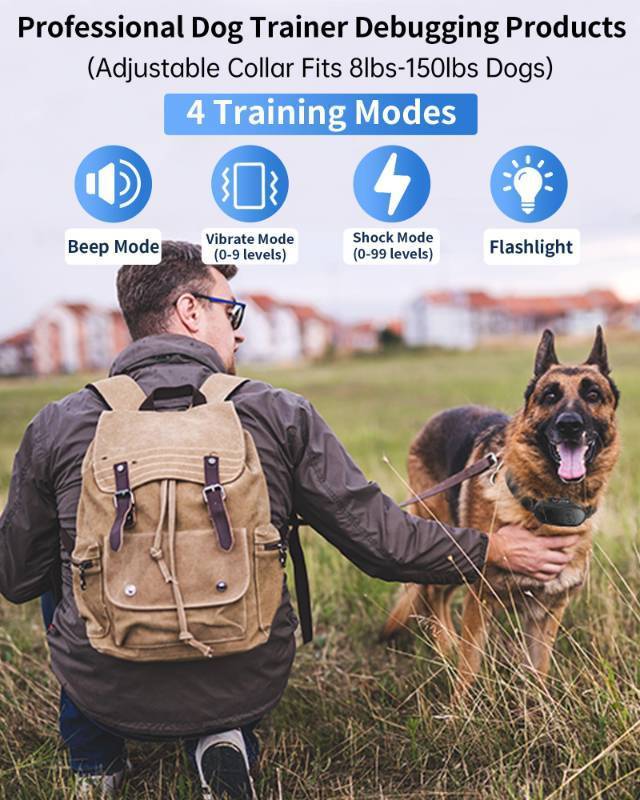 lot 14132 image: Dog Shock Collar with Remote Control - Rechargeable Dog Training Collar, IPX7 Waterproof E Collar for Dogs with 4 Safe Modes Flashlight Beep Vibration Shock Ideal for All Dog Sizes (8-150lbs)