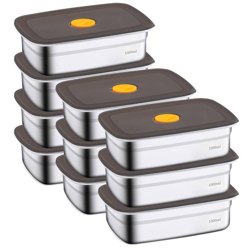 lot 11015 image: clamder 10 Pack Stainless Steel Food Storage Containers with Airtight Leak-Proof Lids, 34oz Reusable Meal Prep Lunch Boxes, Freezer & Dishwasher Safe Metal Containers for Leftovers & Snacks