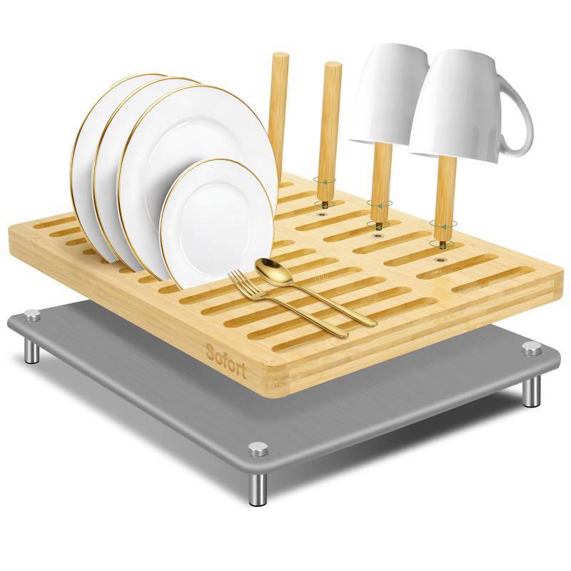 lot 13841 image: Sofort Stone Drying Mat for Kitchen Counter, Quick Dry Ultra Absorbent Dish Drying Mat with Bamboo Rack, Diatomaceous Earth Drying Pad for Dishes, Plates, Mugs 16��x12��