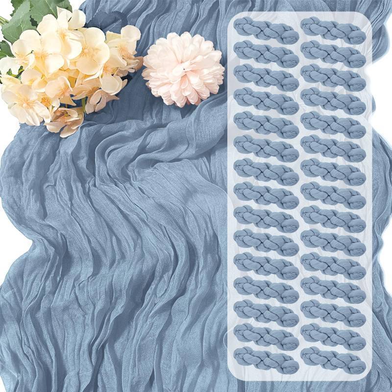 lot 12084 image: 30 Pack Dusty Blue Cheesecloth Table Runner 17 x 108 inch Cheese Cloth Table Runners 9ft Blue Table Runner Rustic Romantic Sheer Gauze Runner for Wedding Party Baby Shower Table Decoration