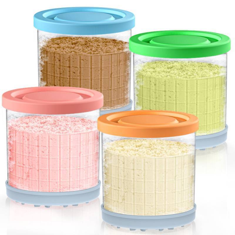 lot 14141 image: QVN For Ninja Creami Pints and Lids - 4 Pack Creami Pints, 16 oz Creami Containers, Creami Pint Containers Compatible with NC299AMZ & NC300 Series Ice Cream Maker - Tight Sealing & Anti-Slip