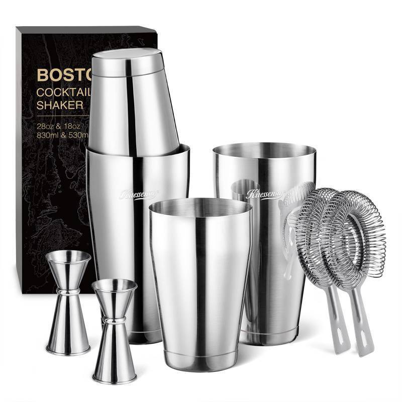lot 12092 image: KITESSENSU Boston Cocktail Shaker Set, 8-Piece Professional Bartender Kit with Stainless Steel Martini Drink Mixer, Hawthorne Strainers, Double Jiggers, Dishwasher Safe Bar Tools for Home Bars & Gifts