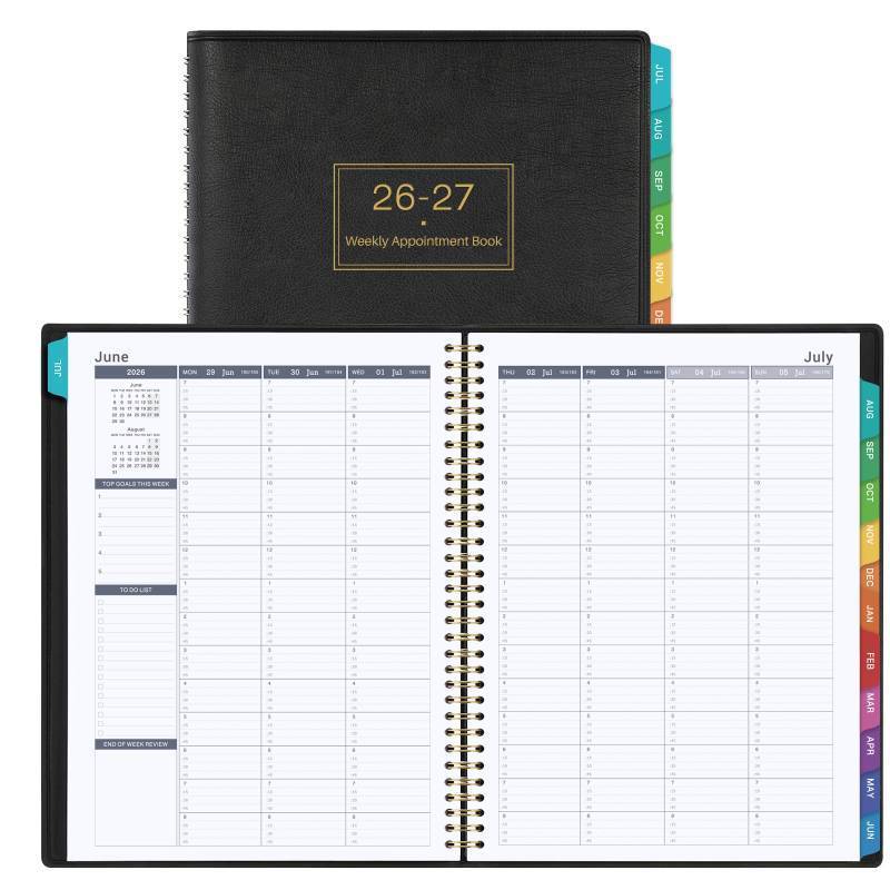 lot 20345 image: Appointment Book 2026-2027 - Daily Hourly Planner 2026-2027, Jul 2026 - Jun 2027, Appointment Book, 8.5 x 11, 26-27 Planners Weekly with 30-Minute Interval, Leather Cover, Colorful Tabs - Black