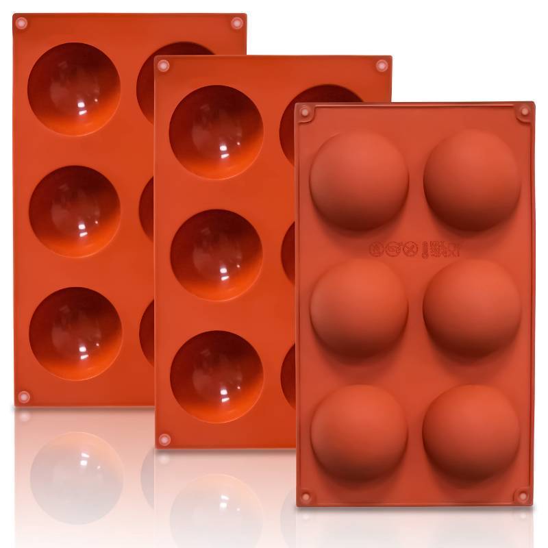lot 20346 image: Lerykin 3 Pack Large 6-Cavity Semi Sphere Silicone Molds, Non-Stick Baking Mold for Making Standard Size Hot Chocolate Bomb, Cake, Jelly, Dome Mousse