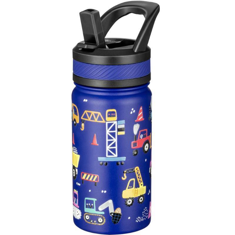 lot 19932 image: Fanhaw 14 Oz Kids Insulated Water Bottle with Straw - Stainless Steel Double Wall Vacuum Cup, Leakproof, BPA Free, Suitable for Boys and Girls(Blue - Under Construction)
