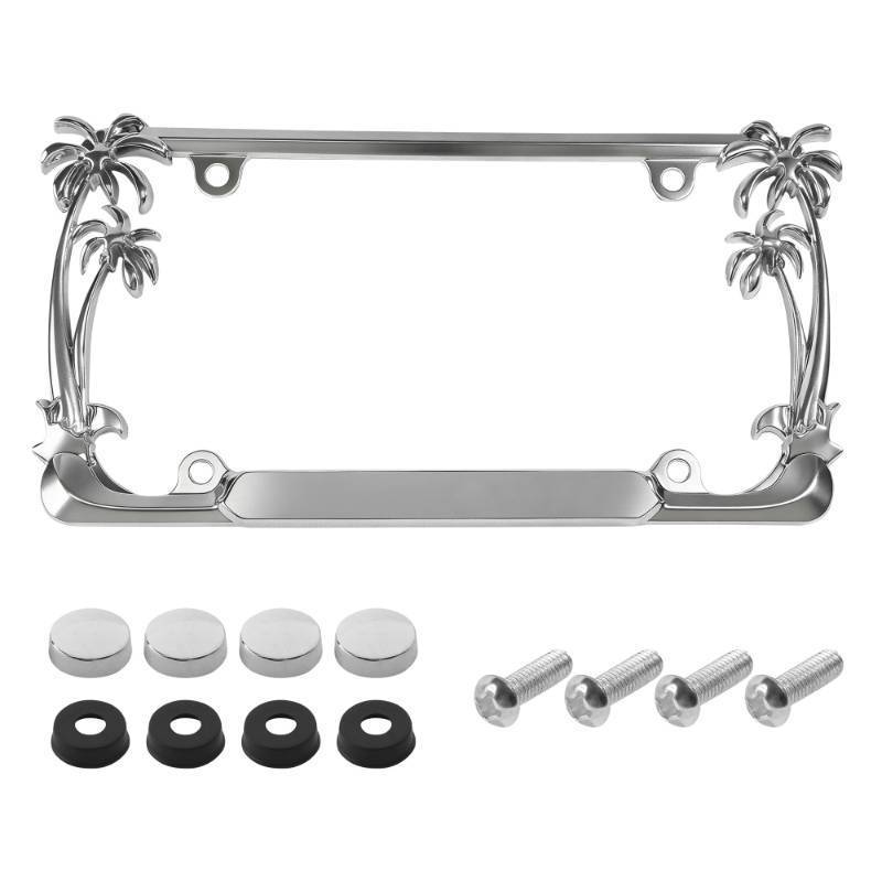 lot 14160 image: PAIYUE License Plate Frames,Car Accessories Universal Rust-Proof Palm Tree License Plate Frame with Screw Caps,Automotive Replacement,Suitable for Most Cars,Trucks,SUV,Sedans,Front and Rear