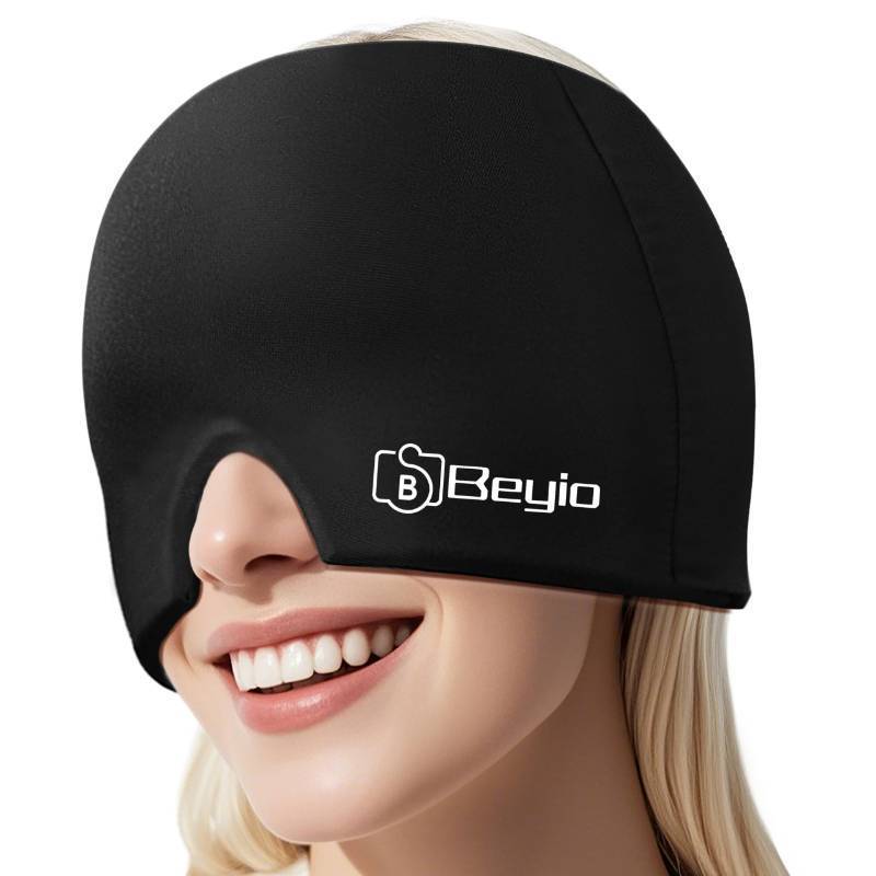 lot 20374 image: Migraine Relief Cap, All Around Gel Covered Reusable Headache Relief Cap, Black Migraine Cap for Headache Relief, Puffy Eyes