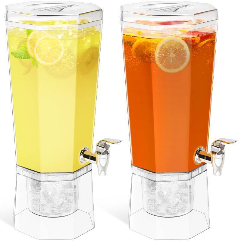 lot 13847 image: Lifewit 1 Gallon Drink Dispenser for Parties 2 Pcs, 4L Plastic Beverage Container with Stand for JuiceTeaSoda & Lemonade, Clear Water Pitcher with Spigot for Mimosa Bar Hosting 39 x 16 cm15x6