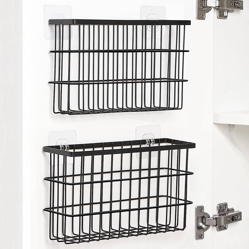 lot 14166 image: Sinnsally 2 Pack Cabinet Door Organizer,Self Adhesive Lid Organizers Inside Cabinet Storage Boxes,Hanging Storage Basket Organizer Wall Mounted Pantry Caddy Cup Holder for Kitchen,Fridge,Bathroom