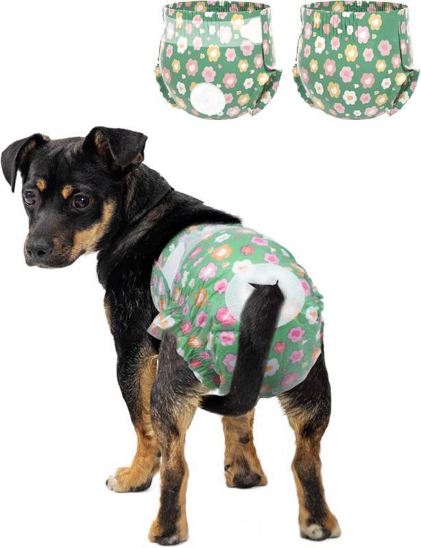 lot 12124 image: Pet Soft Dog Diapers Female, Disposable Female Dog Diaper, Doggie Diapers for Cat Puppy with Adjustable Foam Tail Hole(Green,36XXS)