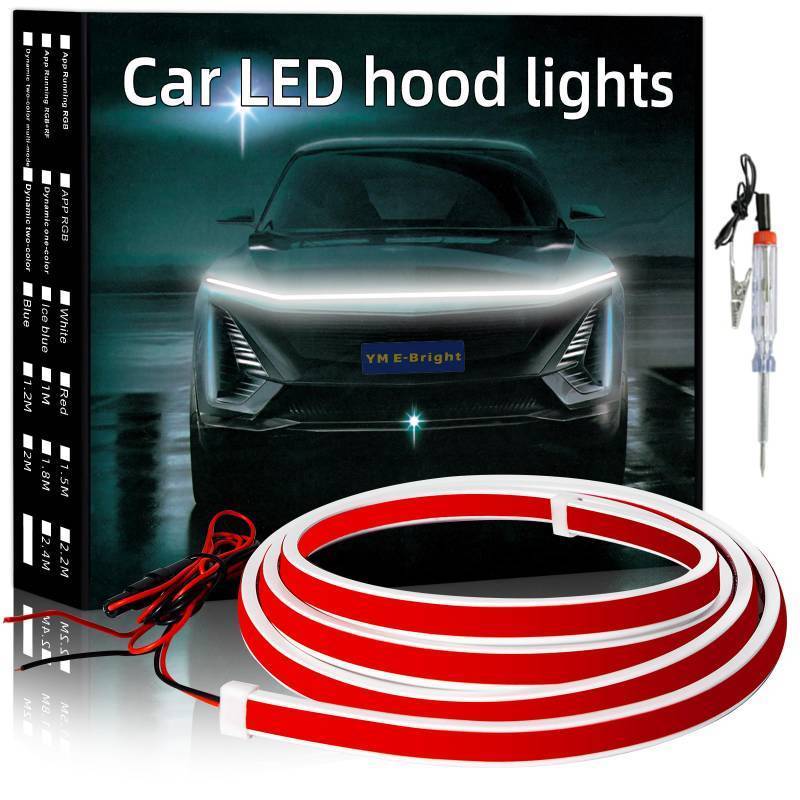 lot 12136 image: YM E-Bright Led Hood Light Strip Exterior Car Led Strip Light Waterproof Flexible DRL Dynamic Scan Start Up Hoodbeam Kit Daytime Running Lights for Car,Truck,SUV,12V 59inch,White,1 Set